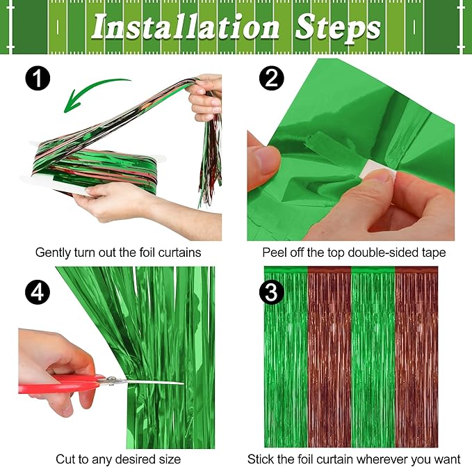 2 Pack Football Party Decorations, 3.28 FT x 7.05 FT Tinsel Backdrop, Brown Green Foil Fringe Curtains Metallic Party Streamer, Football Party Supplies Game Day Decorations 2026