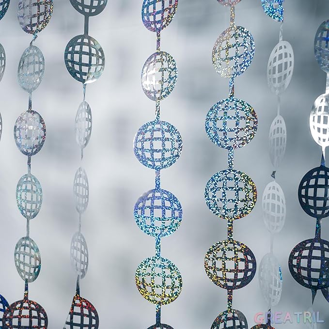 Disco Dancing Ball Shaped Party Backdrop - GREATRIL Prom Fringe Curtain Backdrop with Sparking Surface for Birthday Disco Graduation New Year Party Decoration - 3.2ft x 6.5ft - 2 Packs