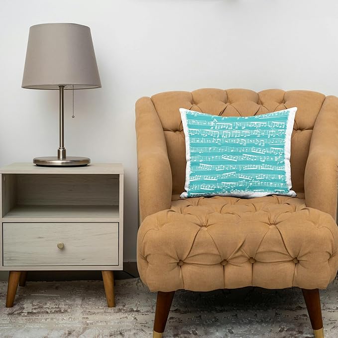 3dRose Turquoise Musical Notes-Stylish Sheet Music-Teal Aqua Blue Piano Notation Modern Musician Gifts-Pillow Case, 16 by 16" (pc_151370_1)