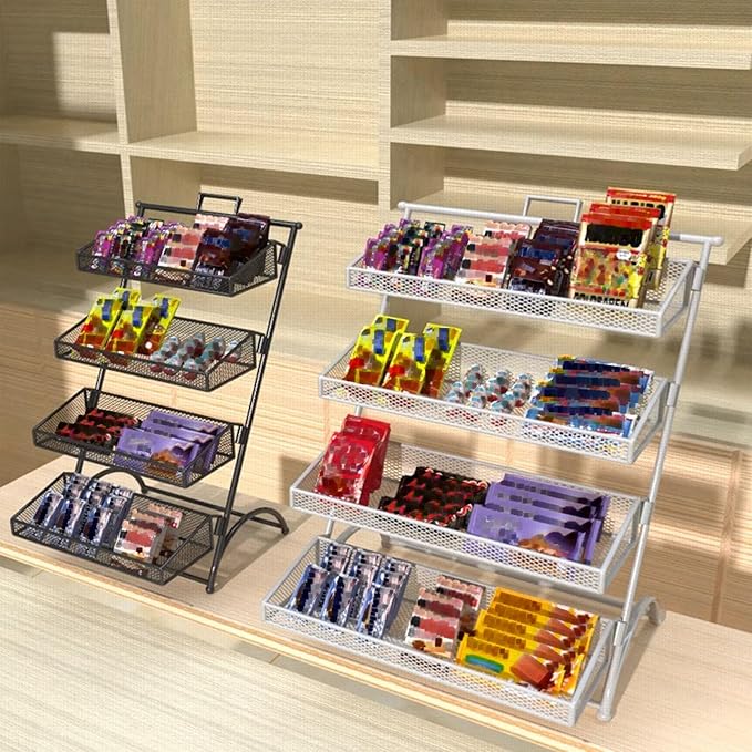 Metal Snack Display Stand Candy Rack, 4 Tier Snack Basket Retail Table Chip Holder, Countertop Concession Stand Snack Organizer, for Office/Pantry/Kitchen/Stores