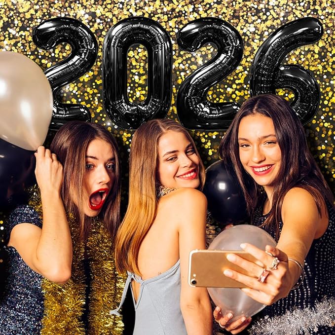 16 Inch 2026 Balloons Black, Number Balloons 16 Inch, New Years Balloons for 2026 New Years Graduation Decorations Home Office Decoration