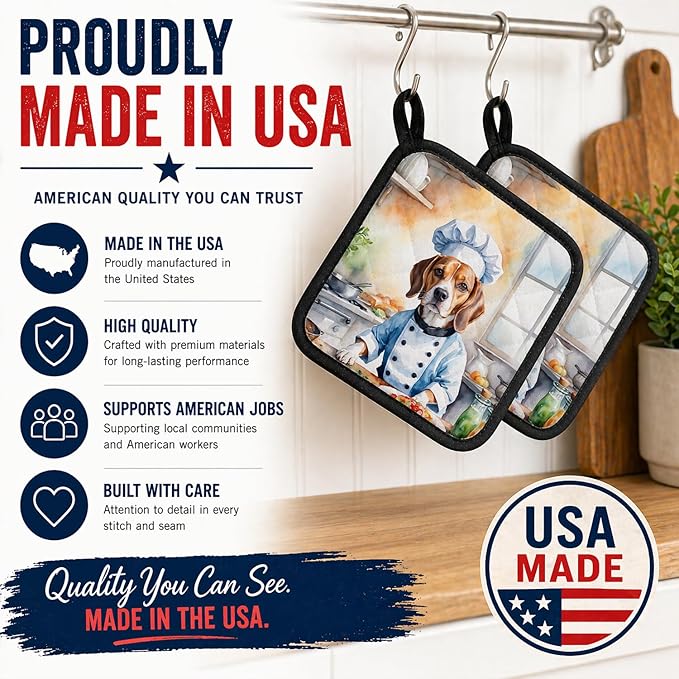 Caroline's Treasures Beagle The Chef Pair of Pot Holders Kitchen Heat Resistant Pot Holders Sets Oven Hot Pads for Cooking Baking BBQ, 7 1/2 x 7 1/2