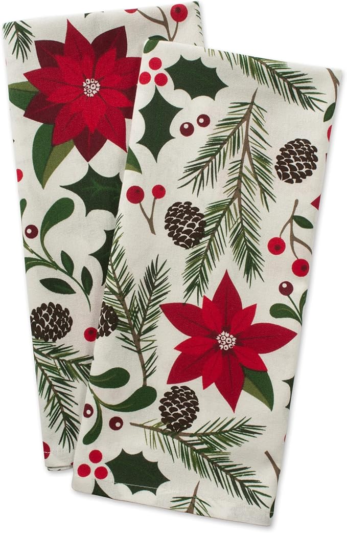 DII Christmas Kitchen Towel Set, Floral Tea Towels for Baking, Cleaning, Entertainment & Cooking, 18x28, Woodland Holiday, 2 Piece