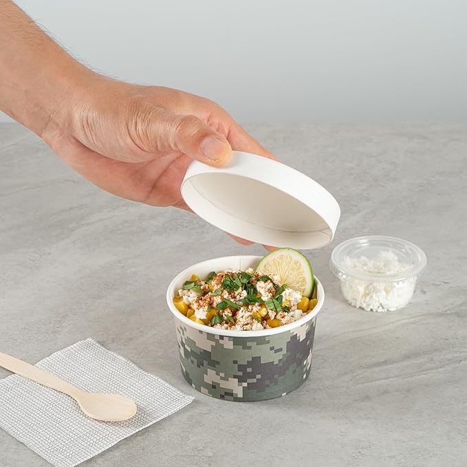 Coppetta 8 Ounce Dessert Cups, 80 Disposable Ice Cream Cups - Lids Sold Separately, Sturdy, Camouflage Paper FroYo Bowls, For Hot And Cold Foods, Perfect For Gelato Or Mousse - Restaurantware