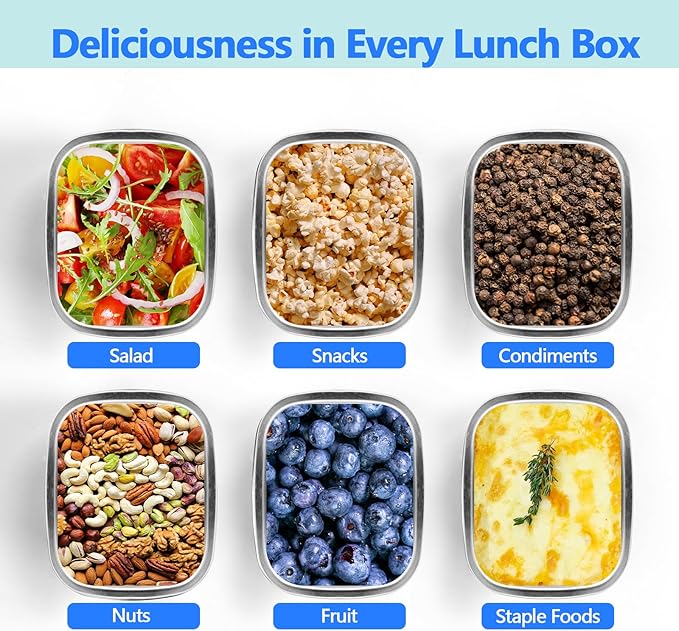 Stainless Steel Small Container with Lid - 5 Piece 8.5oz Reusable Stainless Steel Snack Containers, Leakproof Freezer Safe Metal Bento Box Fit for Portioning Snacks, Dips, and Condiments