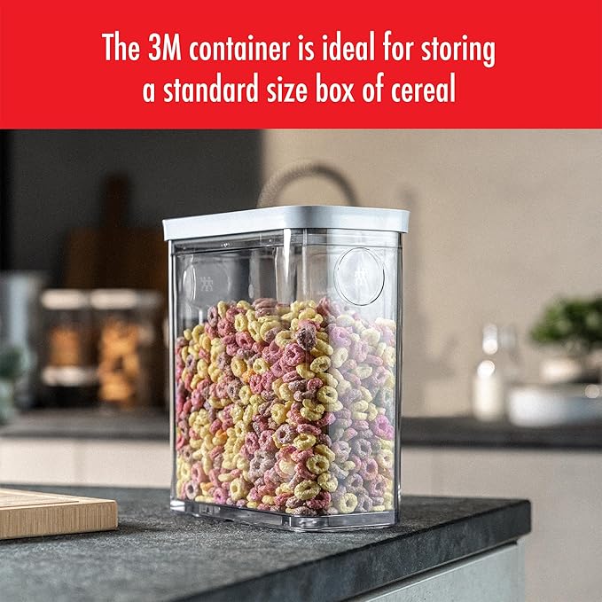 ZWILLING Fresh & Save CUBE Storage Organizer, 3M, 3-qt, Pantry Organizers and Storage, Plastic, BPA-Free Airtight Dry Food Storage Container for Storing Cereal and more, Medium X-Tall, Clear