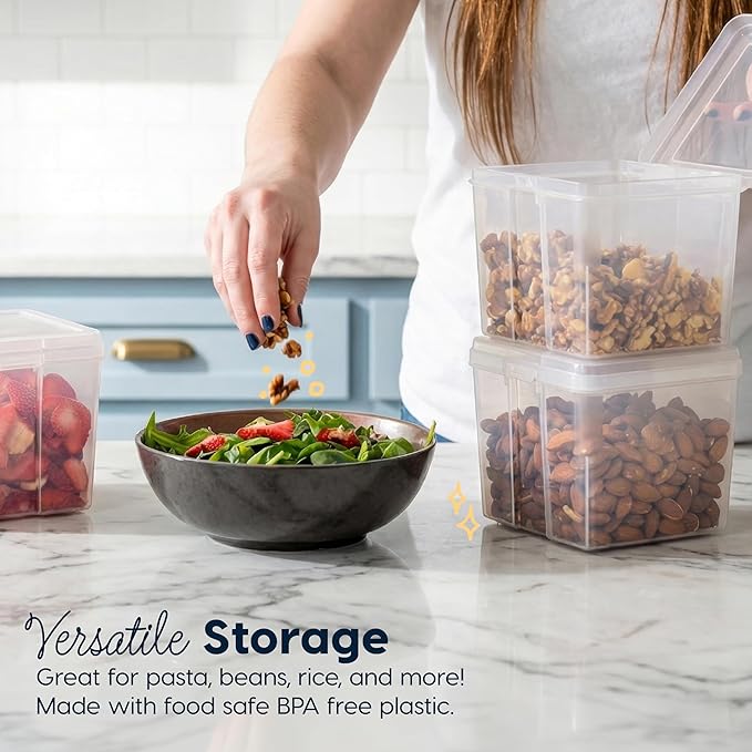 IRIS USA Food Storage Containers with Flip-Top Lid, 1.3 Qt - 10 Pack, Clear Stackable Food Containers for Kitchen & Pantry Organization, BPA-Free, Food Grade Plastic For Flour, Sugar, Dry Food, Grain
