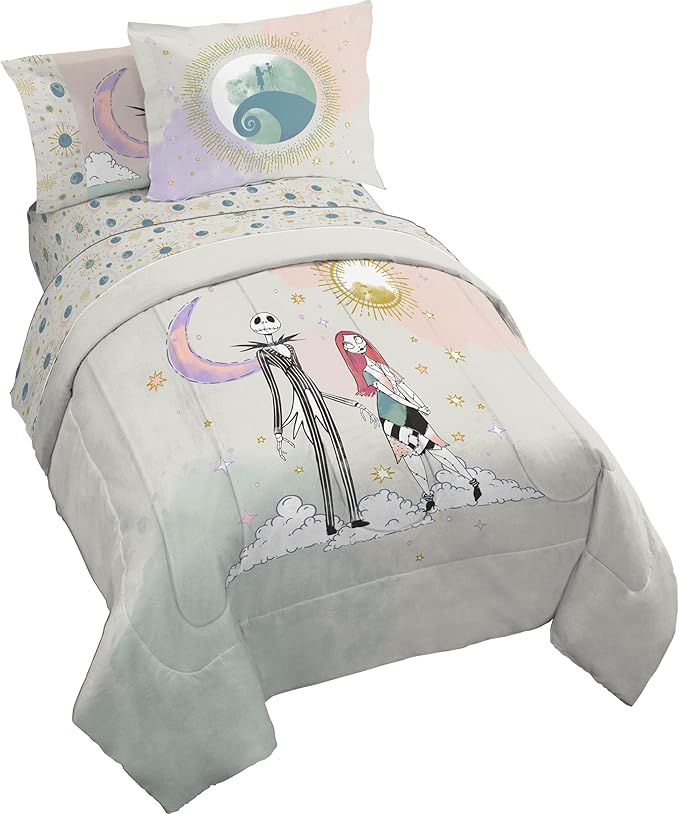 Disney Nightmare Before Christmas Full Size Comforter Set - 7 Piece Jack and Sally Bedding Includes Sheet Set & Pillow Covers - Super Soft Ombre Bedding