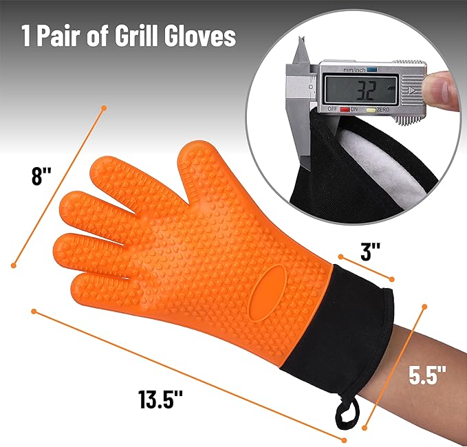 UNCO- Silicone Gloves Heat Resistant Gloves, Orange, Silicone Oven Mitts