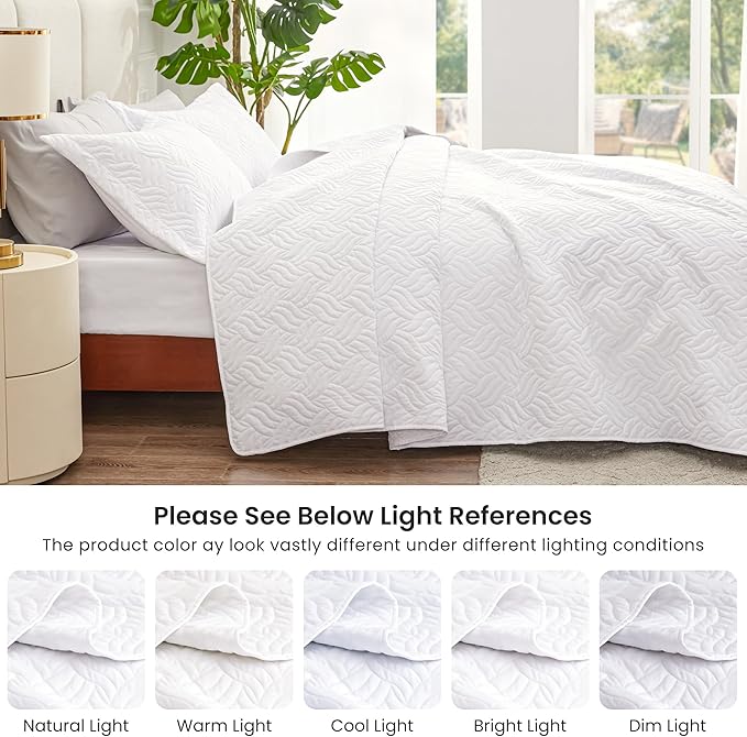 Love's cabin California King Size Quilt Bedding Set White Bedspread - Cal King Summer Lightweight Bedspread Comforter - Wave Pattern Coverlet for All Season - 3 Pieces (1 Quilt, 2 Pillow Shams)
