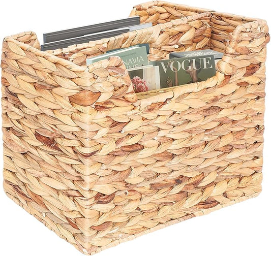 Magazines Holder - Wicker Magazine Rack, Handwoven Magazine Holders for Bathroom, Magazine Organizer for Books, Newspaper, Water Hyacinth Magazine Basket, 14.2 x 11.4 x 6.7 inch