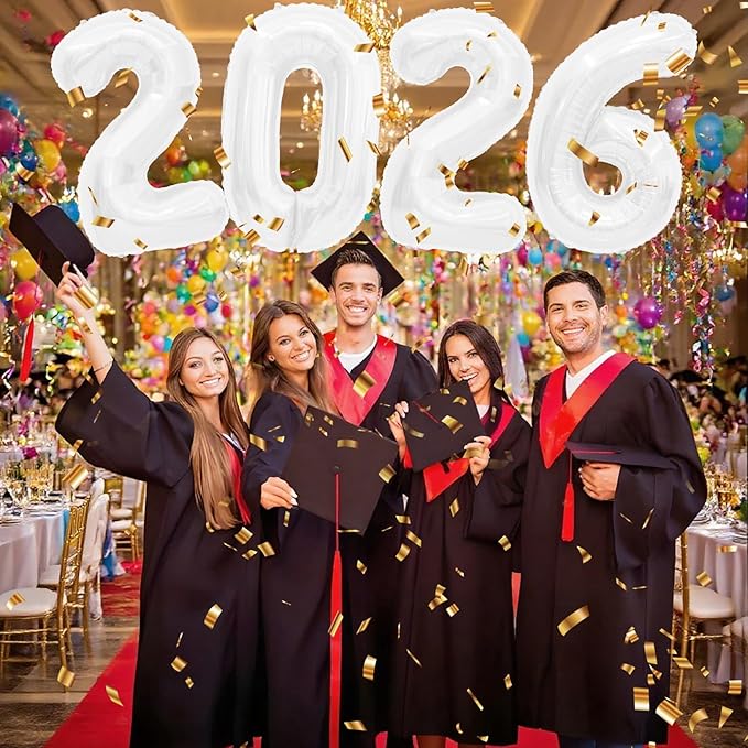 White 2026 Balloons, 2026 Number Balloons, 40 Inch Large Foil Graduation Balloon 2026 Numbers for Graduation Decorations Class of 2026, Props, Birthday, Anniversary, New Year Eve Party Decoration