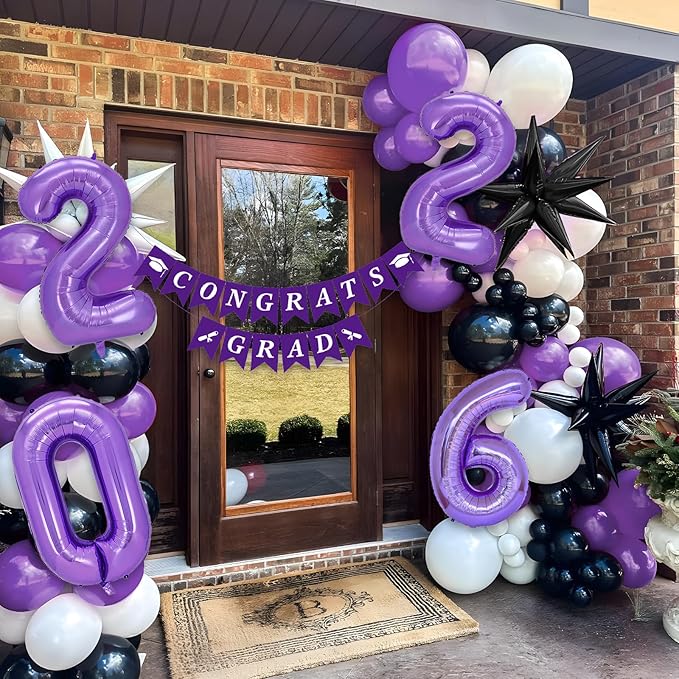 Graduation Decorations Class of 2026: Purple and Black Graduation Balloon Arch Garland Kit and Purple Confetti Balloons Congrats Grad Banner 2026 Foil Balloon Decorations For Grad Party