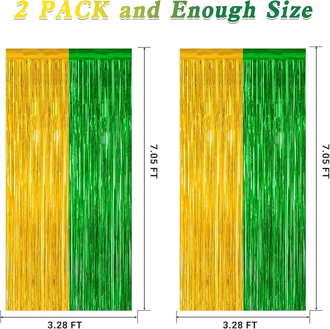 2 Pack Graduation Backdrop, Large Grad Decor 2026, Green Gold Graduation Photo Backdrop Fringe Curtains Party Streamer, Metallic Green and Gold Grad Decorations Class of 2026