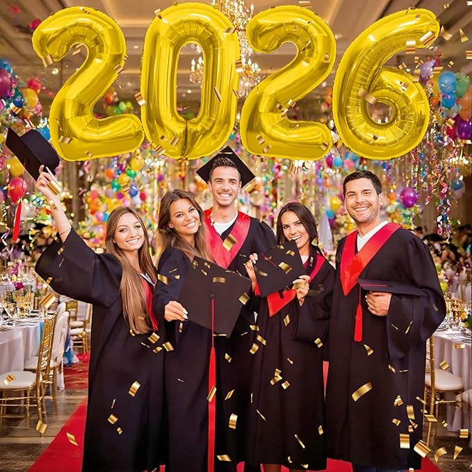 2026 Balloons, 2026 Number Balloons Gold, 40 Inch Large Foil Graduation Balloon 2026 Numbers for Graduation Decorations Class of 2026, Birthday, Anniversary, Home, Office Party Decorations