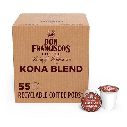 Don Francisco's Kona Blend Coffee Pods, 55 Count, Medium Roast, Compatible with Keurig Brewers