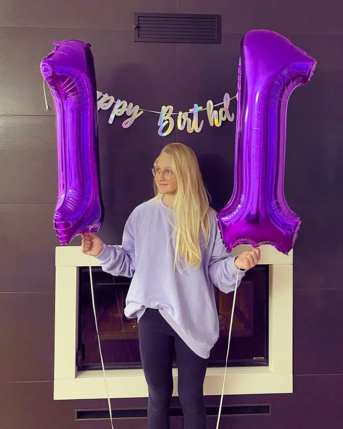 11 Balloon Number for First Birthday, Balloon Numbers 40 Inch, Purple Balloons for Baby Shower, Big Baloon for 11 Birthday Wedding Anniversaries Party