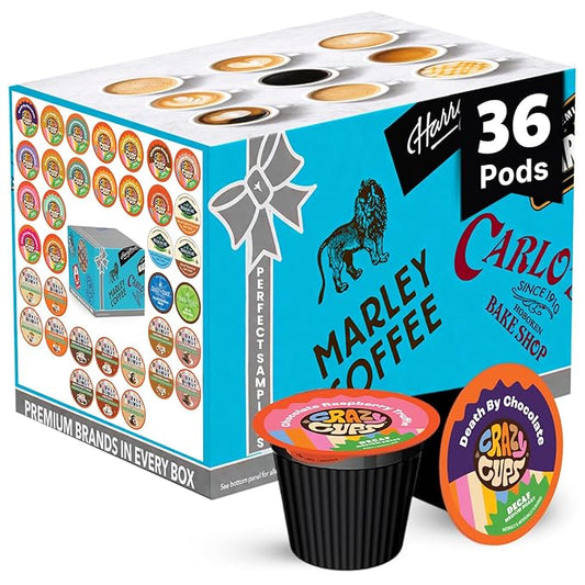Crazy Cups Flavored Decaf Coffee Pods Variety Pack Compatible with Keurig K Cups Brewers, 36 Count, Assorted Decaffeinated Flavored Coffee Sampler(Pack of 1)