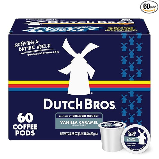 Dutch Bros Vanilla Caramel Flavored Coffee Inspired by Golden Eagle®, 60 Count, Medium Roast, Single Serve Coffee Pods for Keurig K-Cup Brewers