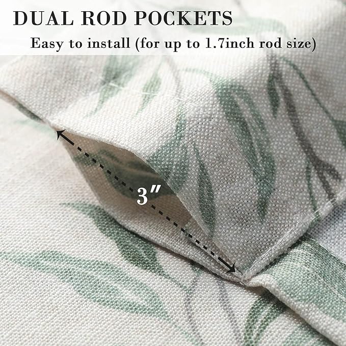 VOGOL Tier Curtains, Leaves Pattern Rustic Style Curtain for Kitchen, Top Pocket Window Tiers Green Leaf Print Valances for Bathroom Bedroom, 2 Panels, 30 x 36 Inch