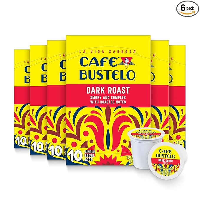 Café Bustelo Dark Roast, Single Serve Coffee Pods, 10 Count (Pack of 6)