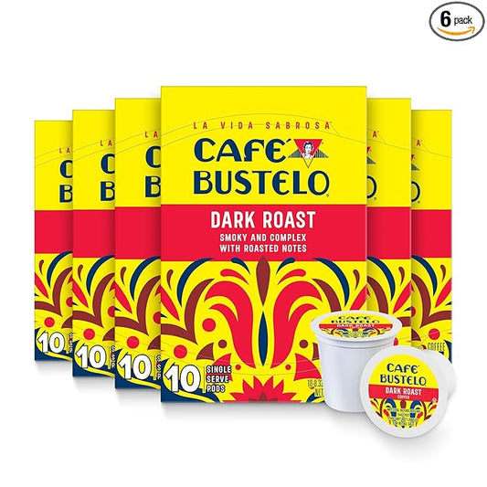 Café Bustelo Dark Roast, Single Serve Coffee Pods, 10 Count (Pack of 6)