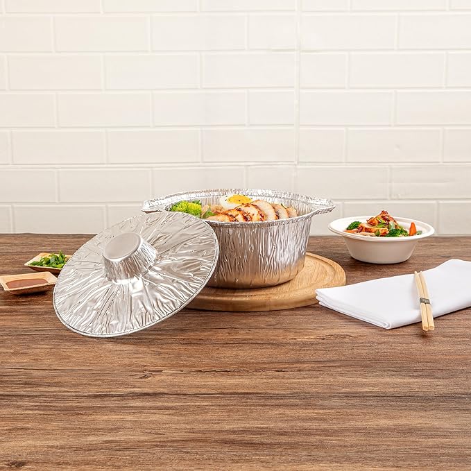 Foil Lux 60 Ounce Pans And Lids, 10 Disposable Pots With Lids - Oven-Ready, Stove Compatible, Aluminum Foil Baking Pans, Freezable, For Outdoor Camping, Vacation, Picnic, And More - Restaurantware