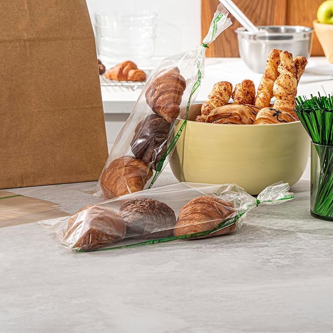 Restaurantware Candy Bags 100 Pcs 13" x 5" Heat-Sealable Clear Plastic Bags Greaseproof Home Compostable Freezer-Ready No-Flap Treat Carriers for Candies, Cookies, Bakery, Party Favours