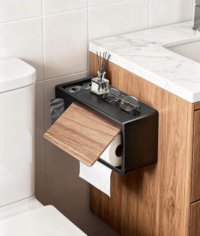 DPB Paper Towel Dispenser Wall Mount, No Drilling Required, Bathroom Paper Towel Holder with Lid, for Home and Commercial, Bathroom Kitchen (Black)