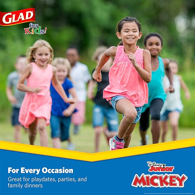 Glad for Kids Disney Mickey and Friends Disposable Paper Cups, Mickey Mouse - Heavy Duty Soak-Proof Kid-Friendly Drinking Cups, Great for Everyday Meals and Snacks, 9 oz, 24 Count