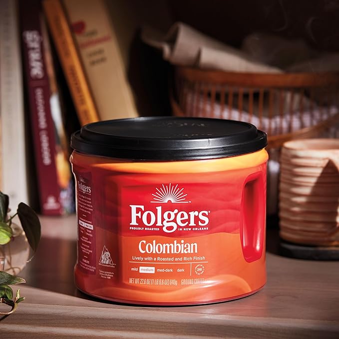 Folgers Colombian Ground Coffee, Medium Roast, 22.6 Oz. Canister (Pack of 6)