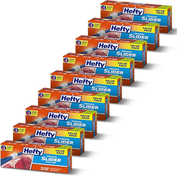 Hefty Slider Freezer Storage Bags, Gallon Size, 25 Count (Pack of 9), 225 Total