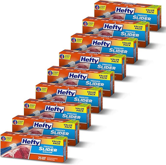 Hefty Slider Freezer Storage Bags, Gallon Size, 25 Count (Pack of 9), 225 Total