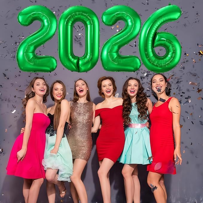 Green 2026 Balloons, 40 Inch 2026 Number Balloon Foil New Year Balloon Numbers for New Years Eve Party Graduation Party Decoration