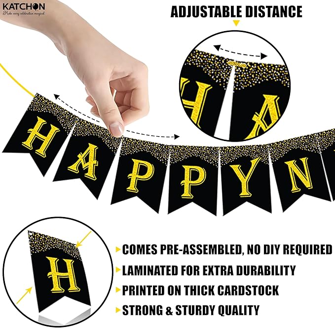 KatchOn, New Years Eve Party Supplies 2026 - Pack of 5 | 10 Feet, No DIY, Happy New Year Banner with 40 Inch, 2026 Balloons Gold | Happy New Years Decorations 2026 | New Year Decorations