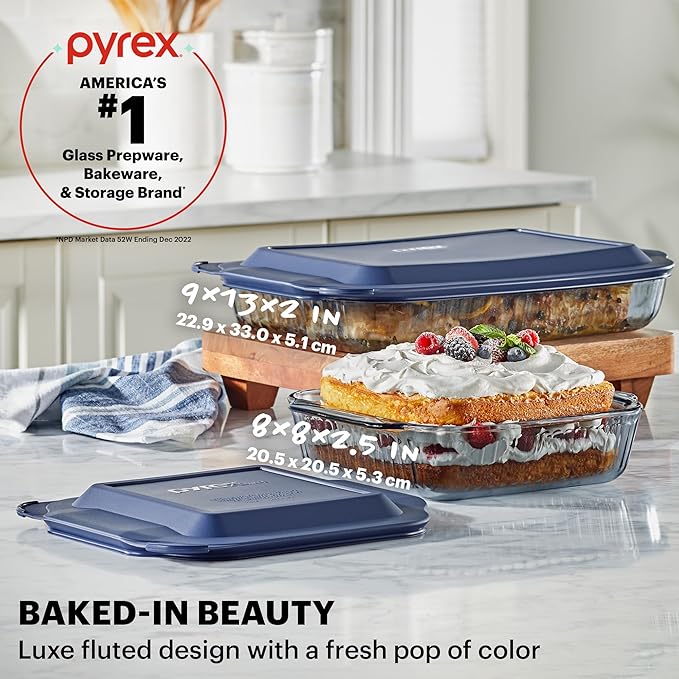 Pyrex Colors Tinted (4-PC Full Set) Glass Baking Dish with BPA-Free Lid, Oblong Bakeware Glass Pan For Casserole & Lasagna, Dishwasher, Freezer, Microwave and Pre-Heated Oven Safe, Smoke