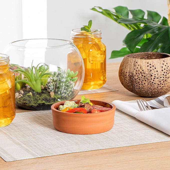 Restaurantware Terracotta Cazuela Bowls 2 Pack of 7 oz Durable Rustic Serving Dish Glazed Oven-Safe Bowl Freezer-Safe Tapas Dish Microwave-Safe Dishwasher-Safe