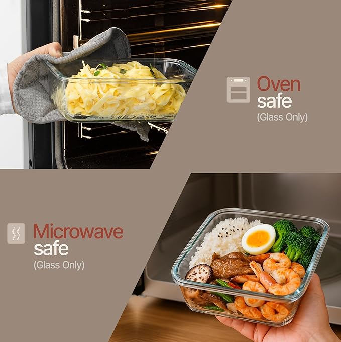 Bakken Borosilicate Glass Food Storage Containers with Lids 16 Pieces, BPA-Free Stackable Lunch & Leftover Containers, Microwave, Freezer & Dishwasher Safe, 100% Airtight Leak-Proof, Pink