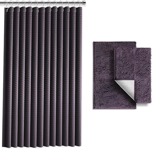 Clara Clark Purple Shower Curtain Set with Rugs - Bathroom Sets with Shower Curtain and Rugs, Fabric Shower Curtains and 2 Bath Mats, Modern Bathroom Shower and Curtain Sets for Tub Or Stall
