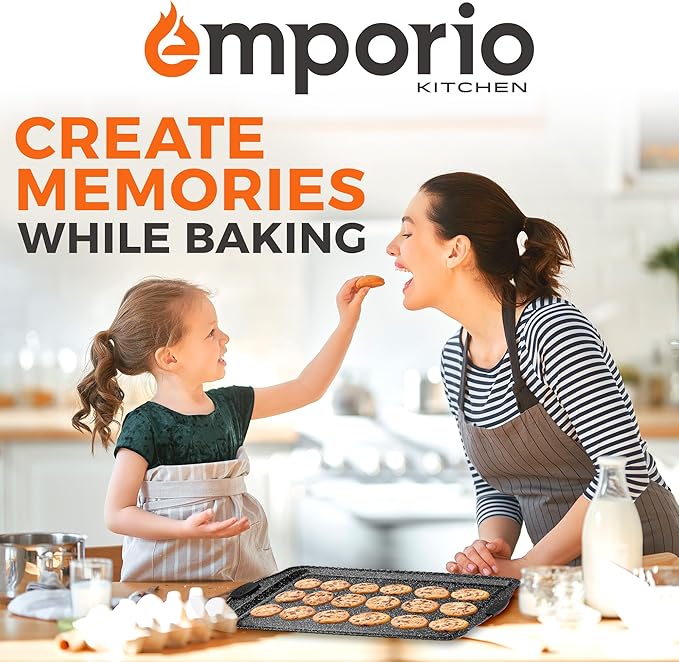 Emporio Kitchen Baking Pan Set - Nonstick Coating, Carbon Steel Bakeware Sets with Gray Silicone Handles, PFOA, PFOS, PTFE Free, Recipe Booklet Included, Oven Safe Tray (Up To 450° F), Set of 8 - Gray