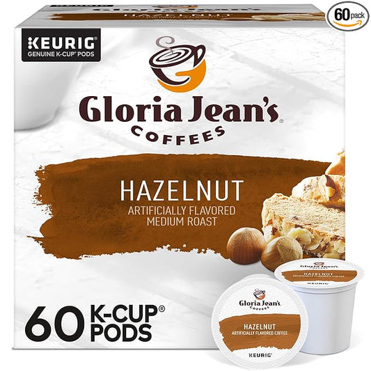 Gloria Jean's Hazelnut Keurig Single-Serve K-Cup Pods, Medium Roast Coffee, 60 Count (6 Packs of 10)