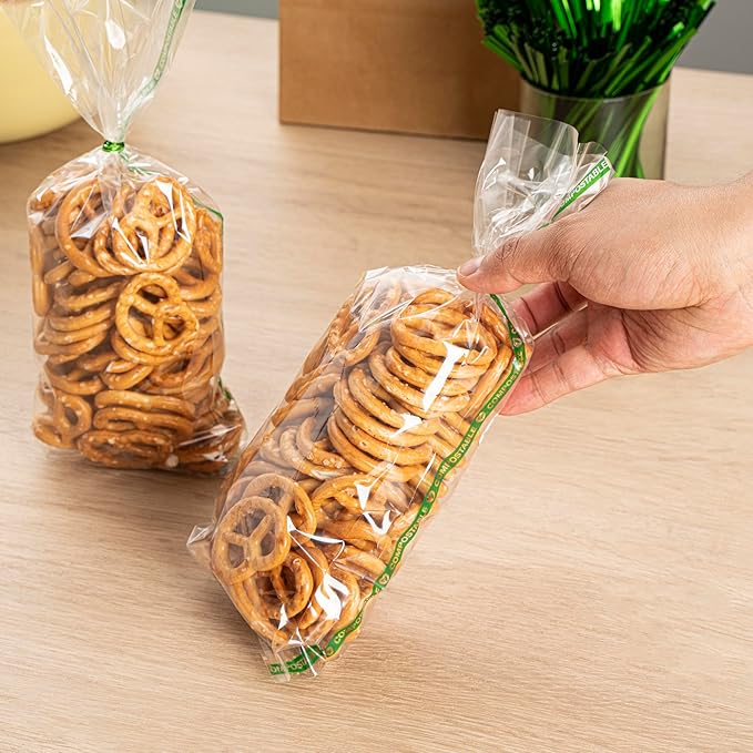 Resturantware Plastic Gusset Bags 100 Count 3 3/4" x 1 1/4" x 12" Wicker Dispensing Bottom Gusset Clear Plastic Bags Heat Sealable For Sourdough Bread Cookies Pastries For Home Bakers And Bakeries