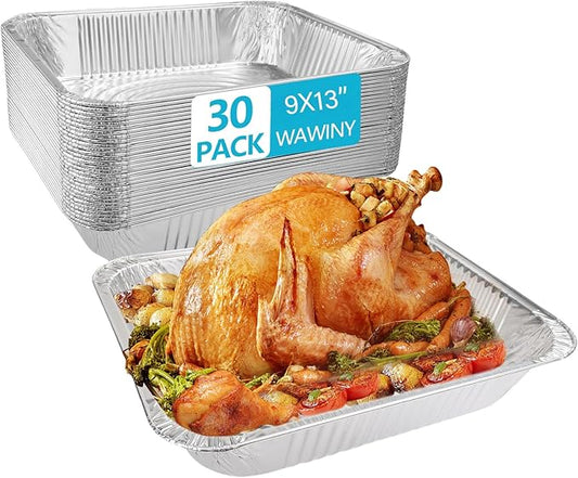 9x13 Thickened Aluminum Foil Pans, 30Pack Extra Deep Disposable Aluminum Pans for Roasting, Baking, Cooking, Food Prep, Chafing, Steam Table, Oven, Cake, and Party Catering.