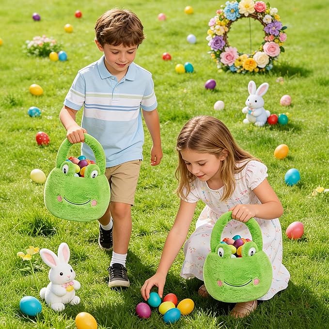 Easter Basket, Easter Baskets for Kids, Frog Baskets with Handle for Gifts Empty, Bunny Egg Hunting, Basket Stuffers Essentials