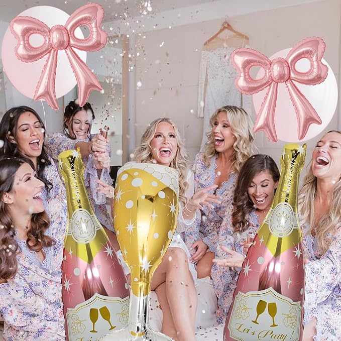 91 Pcs Rose Gold Balloons, Huge Explosion Star Balloons Champagne Bottle Goblet Aluminum Foil Balloon for Birthday, Bachelorette, Bridal Shower, Wedding, Engagement Party Decorations Supplies