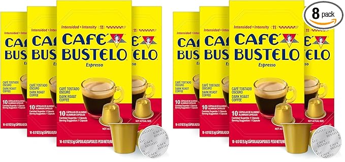 Café Bustelo Aluminum Espresso Capsules, Dark Roast Coffee, Nespresso Original Line Compatible, Intensity 11, 10 Count (Pack of 8)