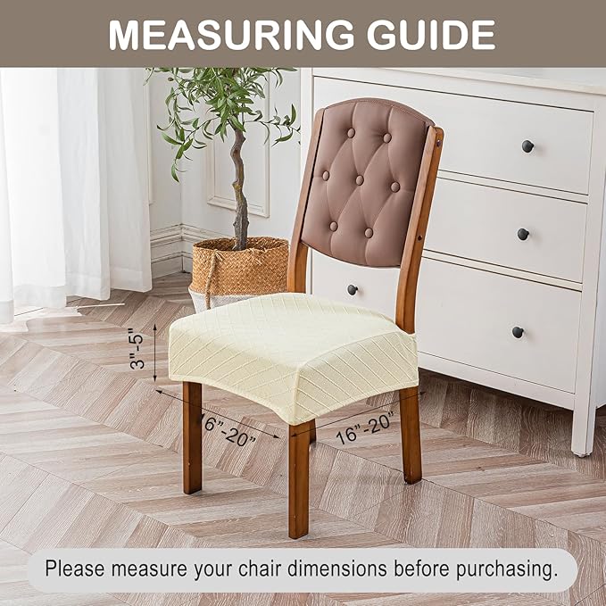 Genina Waterproof Seat Covers for Chairs,Set of 2 Dining Room Chair Seat Covers for Kitchen,Stretch Jacquard Removable Washable Dining Chair Slipcovers Protectors with Rear Covers, Beige