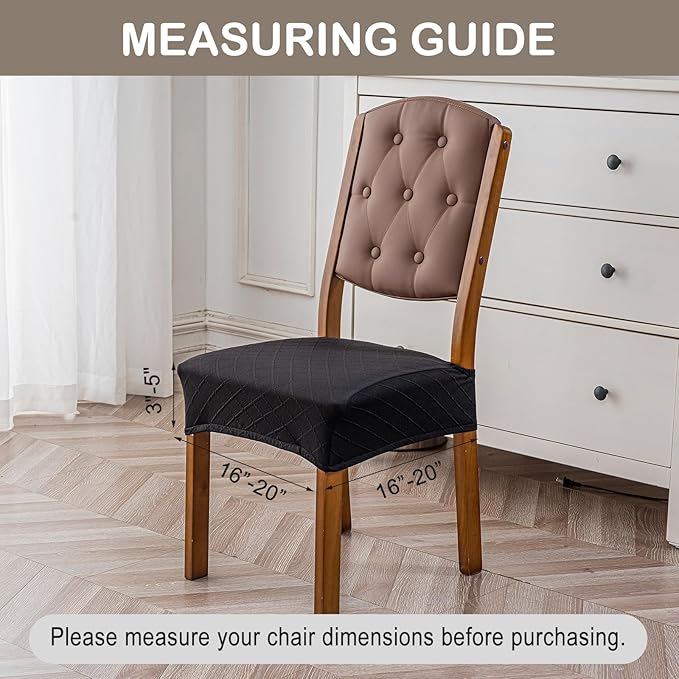 Genina Waterproof Seat Covers for Chairs,Set of 4 Dining Room Chair Seat Covers for Kitchen,Stretch Jacquard Removable Washable Dining Chair Slipcovers Protectors,No Rear Covers, Black