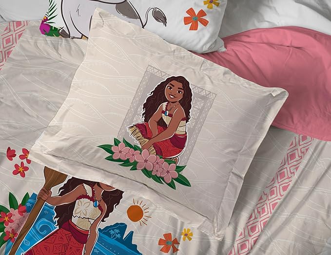 Jay Franco Disney Moana Queen Comforter Set - 7 Piece Bedding Includes Sheet Set & Pillow Covers - Super Soft Floral Kids Bedding