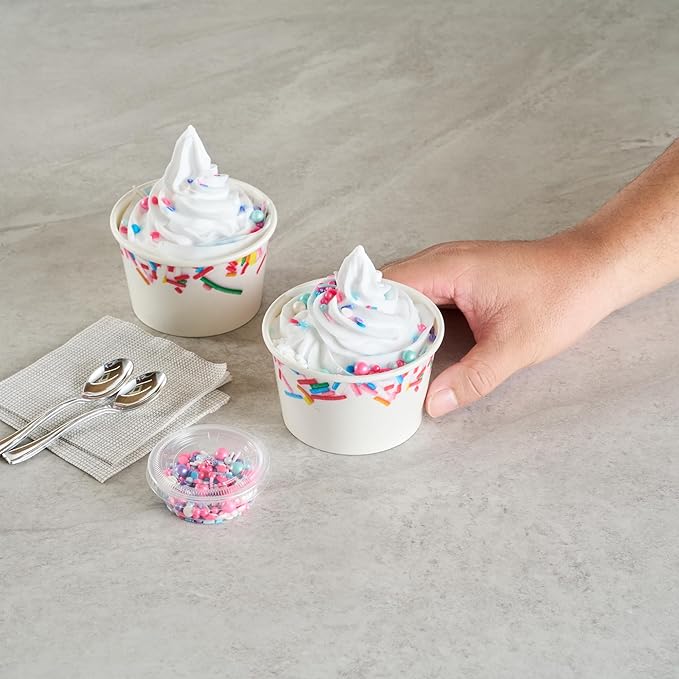 Restaurantware Ice Cream Cups 200 Pack of 8 oz Leak-Resistant Disposable Dessert Bowl Frozen Yogurt Cup Round Paper Container For Cold And Hot Desserts